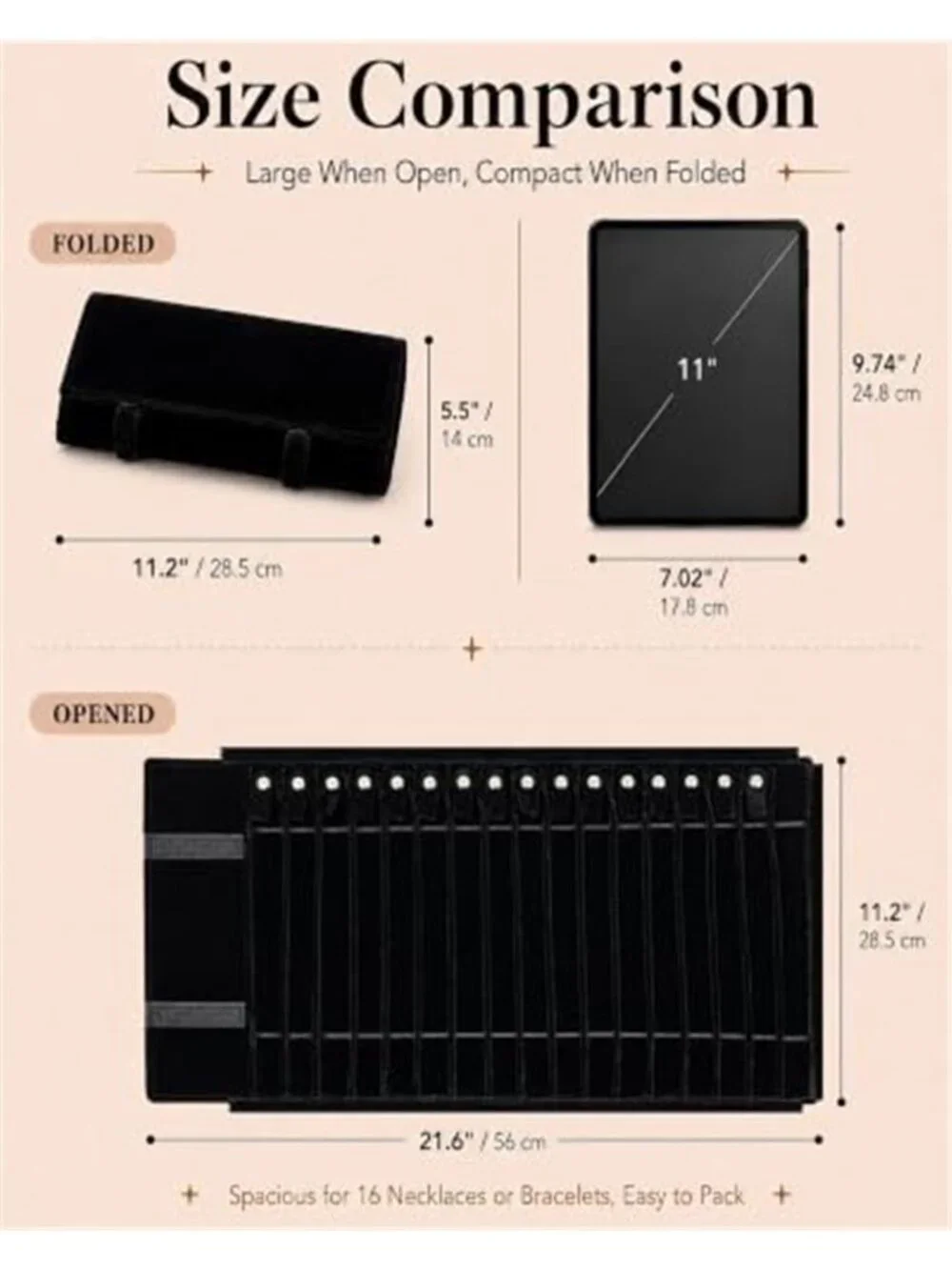 Travel Necklace Organizer, Tangle Free Jewelry Case, 16 Slots | Foldable